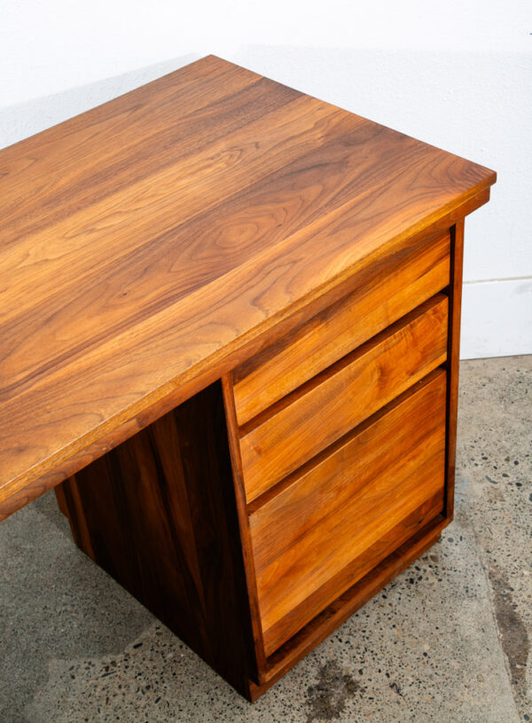 Mid Century Modern Desk Solid Walnut Executive Office Custom 3 Drawer Floating - Image 9