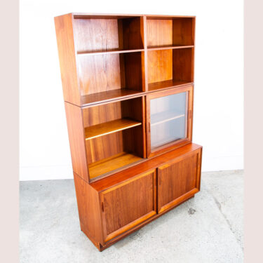 Mid Century Danish Modern Cabinet Wall Unit Hutch Credenza Display Teak Glass 2