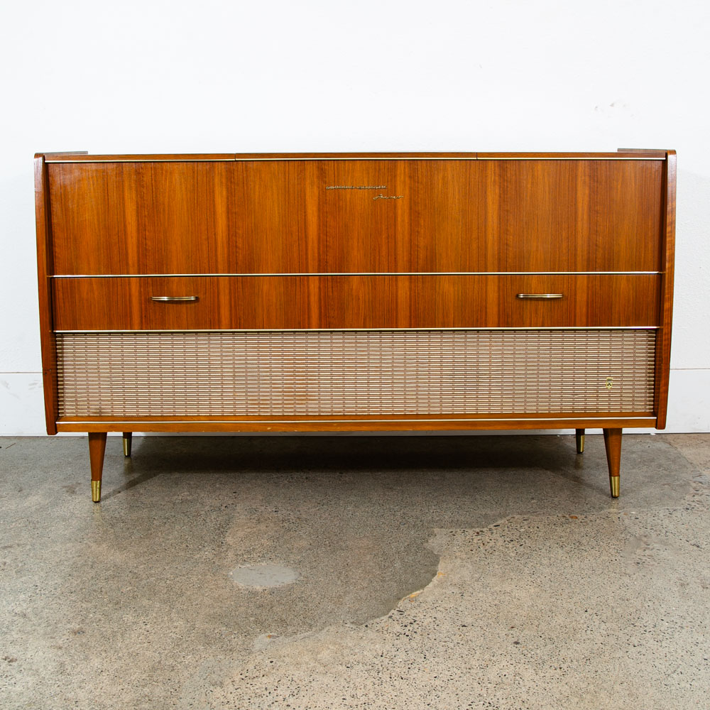 Mid Century Danish Modern Stereo Console Grundig Teak Record Player Radio Hifi - Image 2
