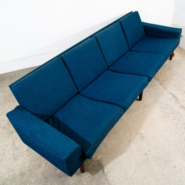Mid Century Danish Modern Sofa Couch Solid Rosewood 4 Seater Navy Blue Vintage - Image 2