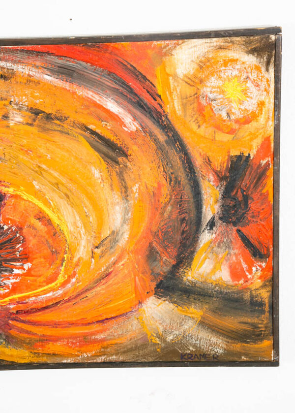 Mid Century Modern Painting Art Abstract Expressionism Yellow Orange Oil Signed - Image 9