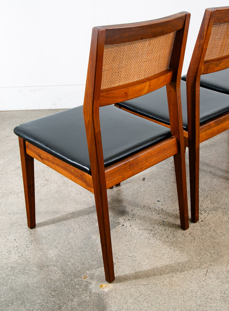 Mid Century Modern Dining Chairs Set 4 Walnut Cane Black Armchairs Dux Sweden NM - Image 9