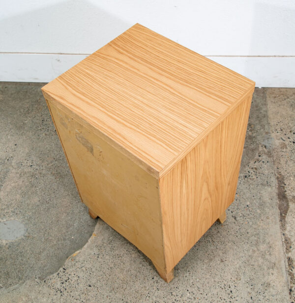 Mid Century Modern Nightstand End Side Tables Morris California Oak 3 Drawers Refinished Brass Gold - Image 7