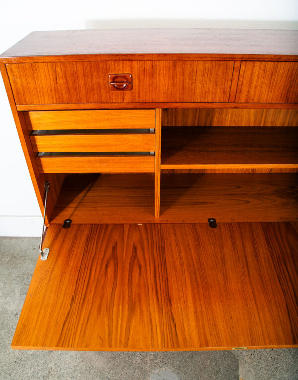 Mid Century Danish Modern Cabinet Teak Drop Leaf Desk Shelf Vintage Mcm Storage - Image 9