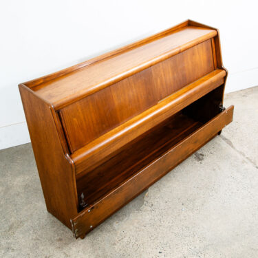 Mid Century Modern Headboard Bed Frame Full Queen Sliding Doors Walnut Shelf Mcm