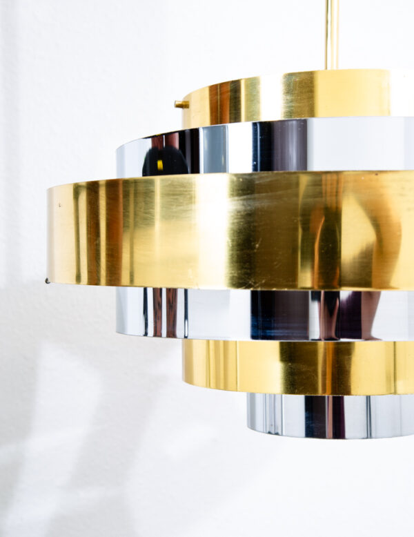 Mid Century Modern Chandelier Pendant Lamp Set Light Gold Brass Silver Feldman - Image 5