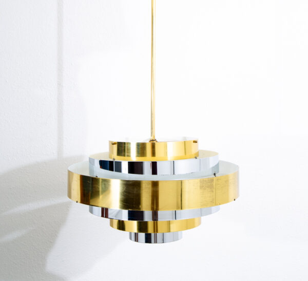 Mid Century Modern Chandelier Pendant Lamp Set Light Gold Brass Silver Feldman - Image 9