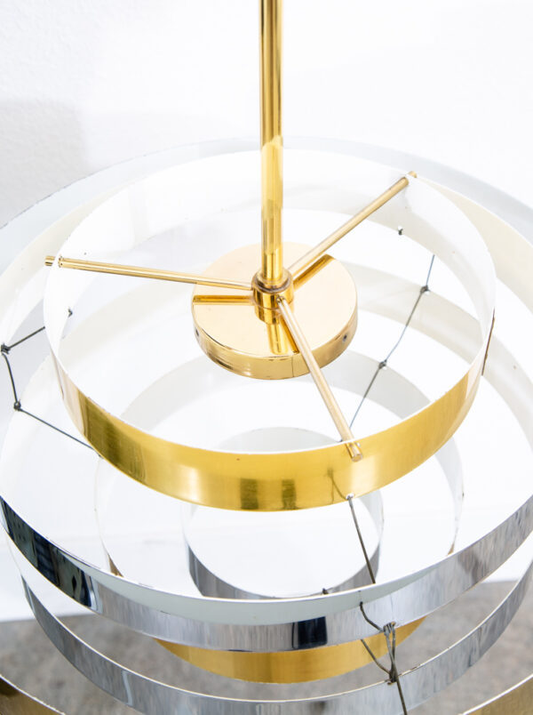 Mid Century Modern Chandelier Pendant Lamp Set Light Gold Brass Silver Feldman - Image 3