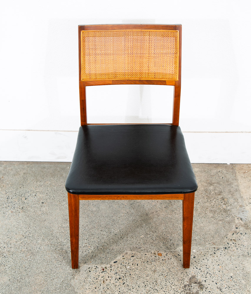 Mid Century Modern Dining Chairs Set 4 Walnut Cane Black Armchairs Dux Sweden NM - Image 8