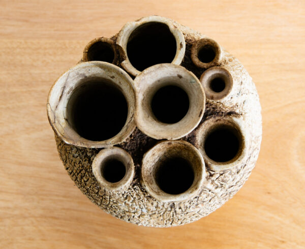 Mid Century Modern Weed Pot Ceramic Studio Signed Round Tan Textured Vintage Mcm - Image 2