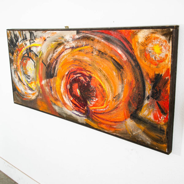 Mid Century Modern Painting Art Abstract Expressionism Yellow Orange Oil Signed - Image 3
