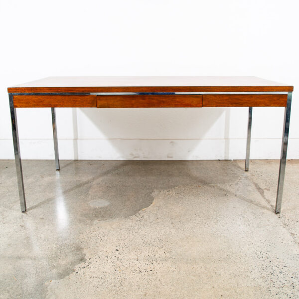 Mid Century Modern Desk Office Drawer Walnut Chrome Executive Lehigh Leopold Mcm - Image 3