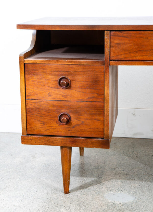 Mid Century Modern Desk Executive 5 Drawer Walnut Wood Restored Mcm Vintage - Image 10