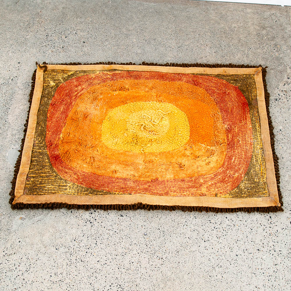 Mid Century Modern Rya Rug Abstract Brown, Oranges, Red, and Yellows Area 24x36 Wool - Image 3