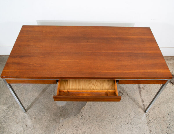 Mid Century Modern Desk Office Drawer Walnut Chrome Executive Lehigh Leopold Mcm - Image 7
