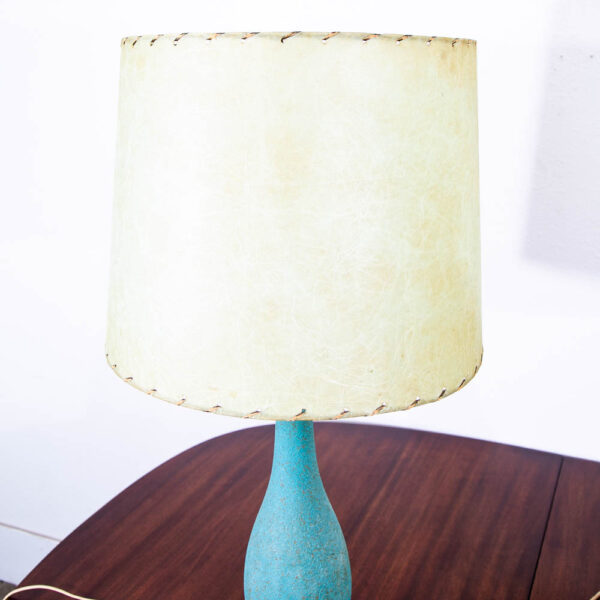 Mid Century Modern Lamp Set Teal and Brass Base Table Ceramic American Design MCM - Image 3