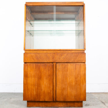 Mid Century Modern China Cabinet Glass Morris California Oak Glass Hutch Drawers
