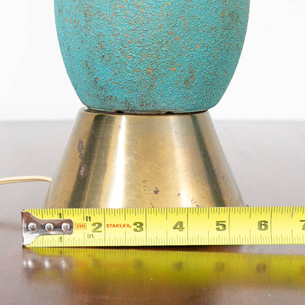 Mid Century Modern Lamp Set Teal and Brass Base Table Ceramic American Design MCM - Image 11