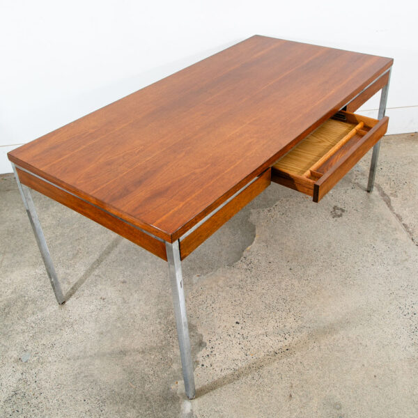 Mid Century Modern Desk Office Drawer Walnut Chrome Executive Lehigh Leopold Mcm - Image 6