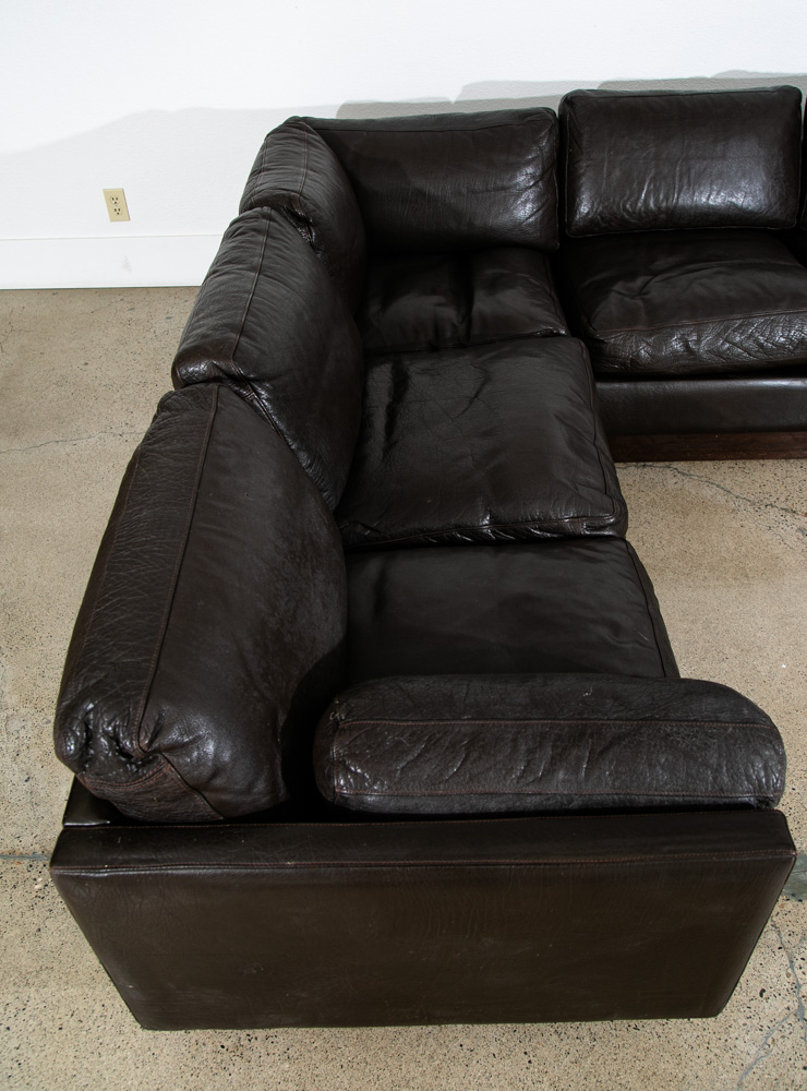 Mid Century Danish Modern Sofa Sectional Black Leather Couch Thams Cubist Post - Image 5