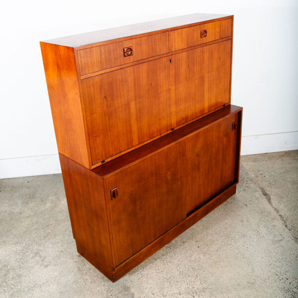 Mid Century Danish Modern Cabinet Teak Drop Leaf Desk Shelf Vintage Mcm Storage - Image 2