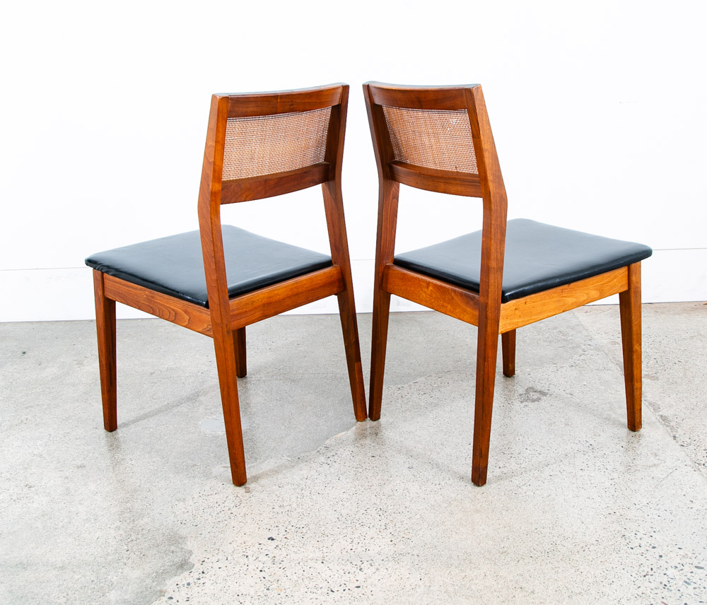 Mid Century Modern Dining Chairs Set 4 Walnut Cane Black Armchairs Dux Sweden NM - Image 7