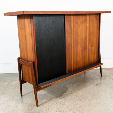 Mid Century Modern Bar Solid Walnut Black Cabinet Shelves Vintage Mcm Liqueur