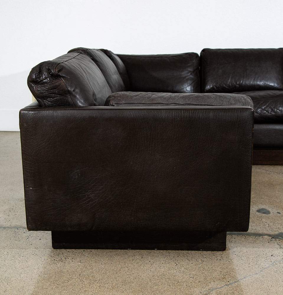 Mid Century Danish Modern Sofa Sectional Black Leather Couch Thams Cubist Post - Image 10