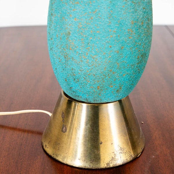 Mid Century Modern Lamp Set Teal and Brass Base Table Ceramic American Design MCM - Image 7
