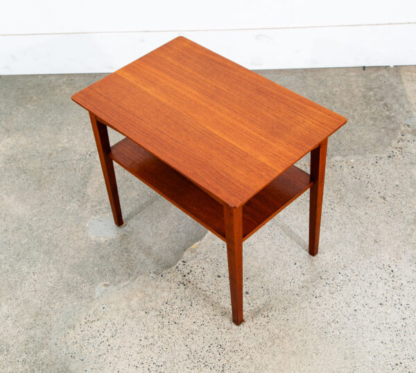 Mid Century Danish Modern Sculptural Teak Accent Side Table End Shelf Denmark NM