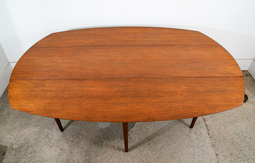 Mid Century Modern Dining Table Drop Leaf Walnut Oval Draw Leg 6 Legs Restored - Image 2