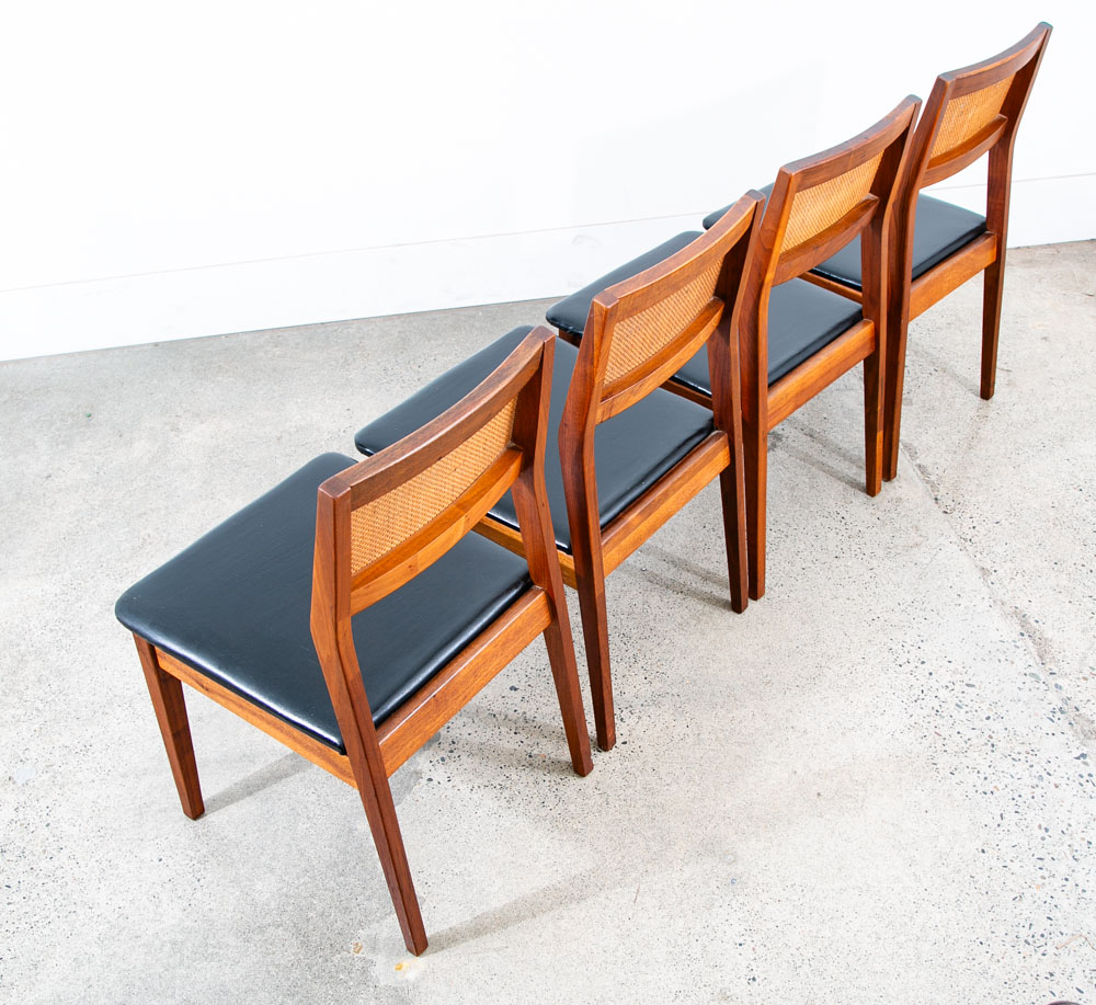 Mid Century Modern Dining Chairs Set 4 Walnut Cane Black Armchairs Dux Sweden NM - Image 4