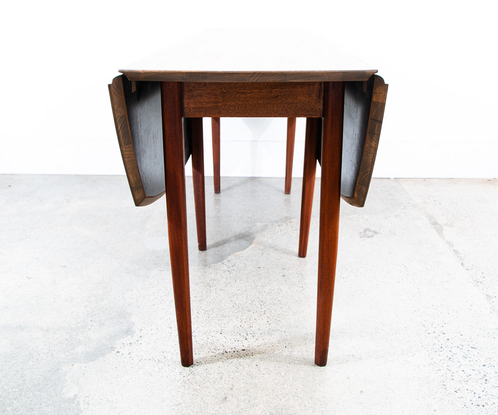Mid Century Modern Dining Table Drop Leaf Walnut Oval Draw Leg 6 Legs Restored - Image 4