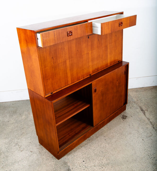 Mid Century Danish Modern Cabinet Teak Drop Leaf Desk Shelf Vintage Mcm Storage - Image 4