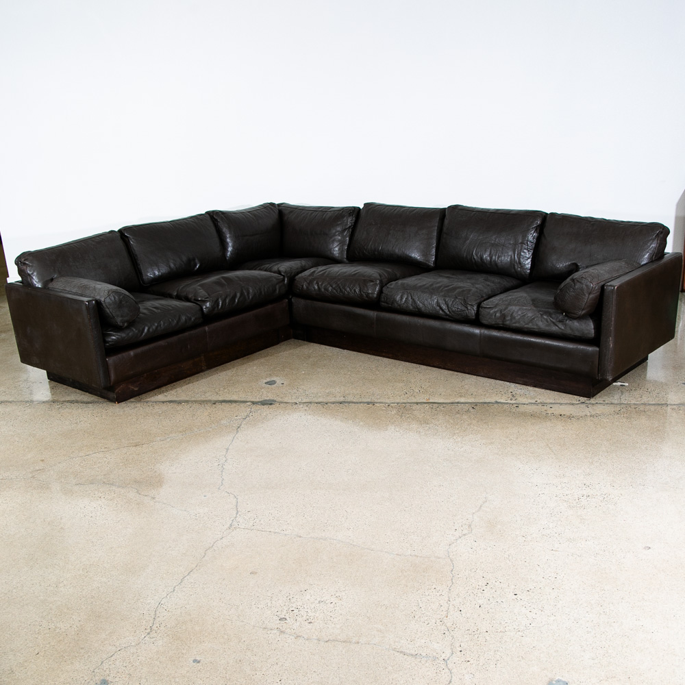 Mid Century Danish Modern Sofa Sectional Black Leather Couch Thams Cubist Post