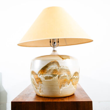 Mid Century Modern Table Lamp Ceramic Drip Glaze Studio Round Brown Green Mcm