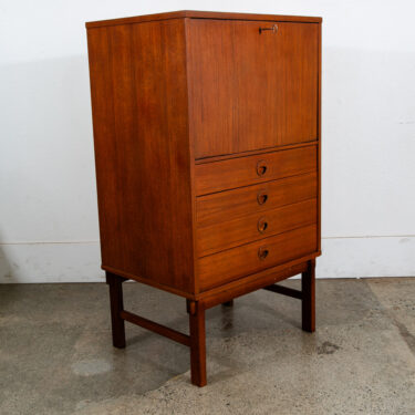 Mid Century Danish Modern Cabinet Drop Leaf Wall Unit Hutch Compact Teak Bar Mcm Swedish Dux 4 drawers