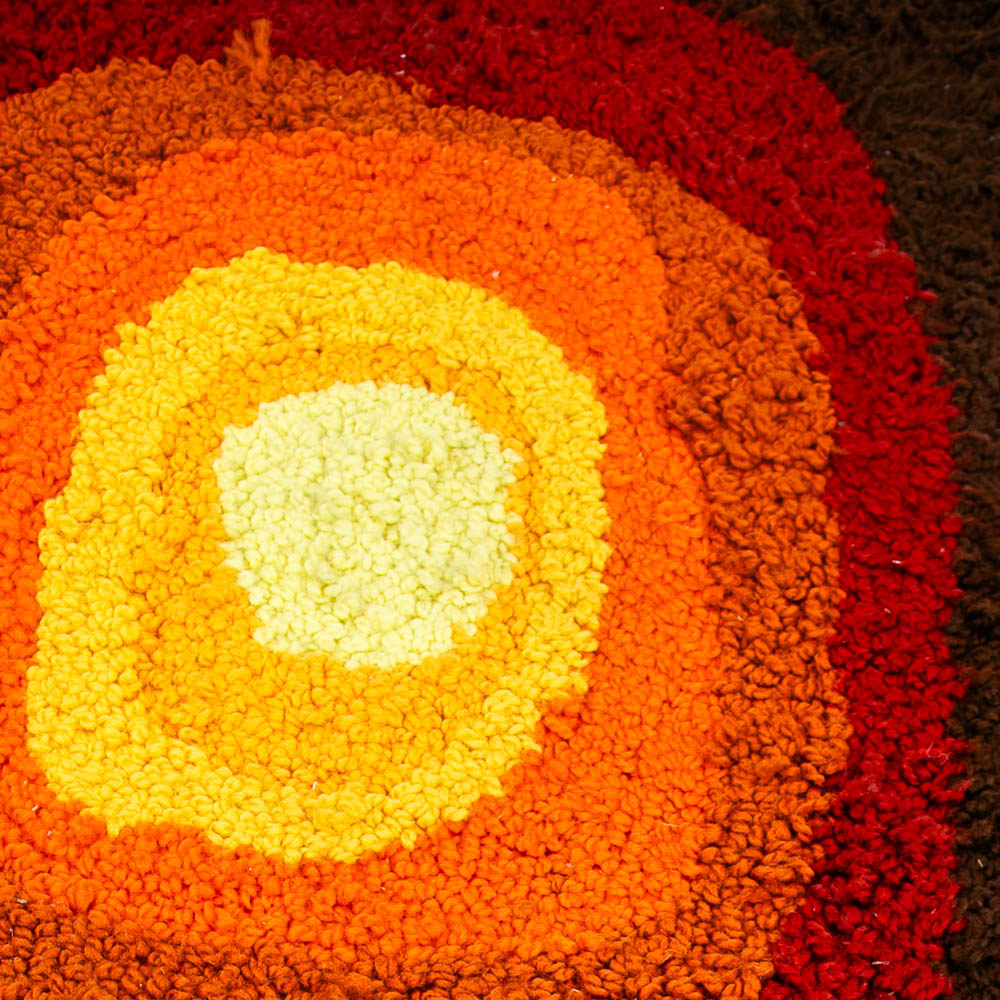 Mid Century Modern Rya Rug Abstract Brown, Oranges, Red, and Yellows Area 24x36 Wool - Image 5