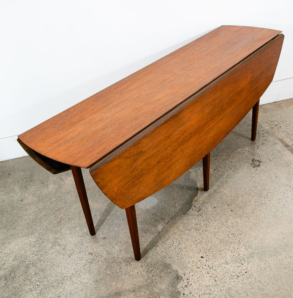 Mid Century Modern Dining Table Drop Leaf Walnut Oval Draw Leg 6 Legs Restored - Image 5