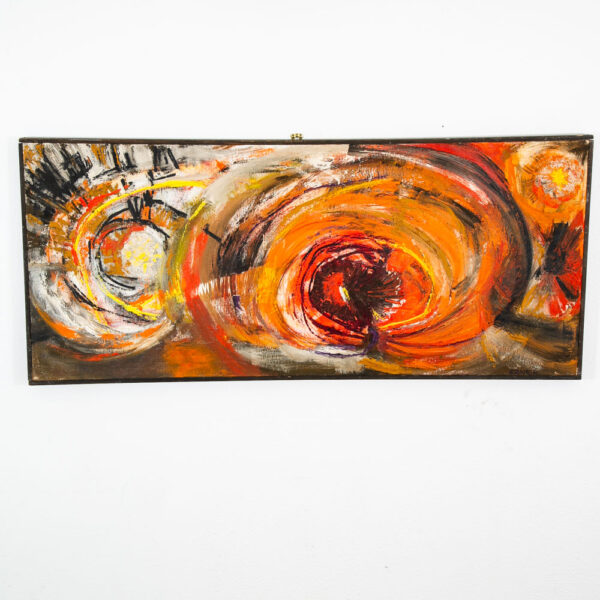 Mid Century Modern Painting Art Abstract Expressionism Yellow Orange Oil Signed