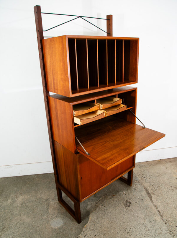 Mid Century Modern Wall Unit Teak Freestanding Cabinet Poul Cadovious Desk Mcm - Image 8