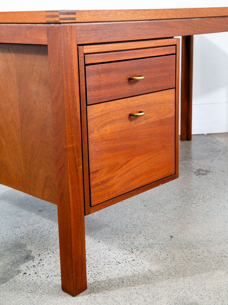 Mid Century Modern Executive Desk Drawers Solid Mahogany Soborg Doors File Mcm - Image 8