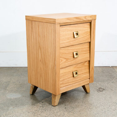 Mid Century Modern Nightstand End Side Tables Morris California Oak 3 Drawers Refinished Brass Gold