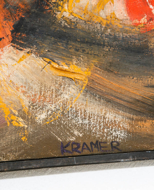 Mid Century Modern Painting Art Abstract Expressionism Yellow Orange Oil Signed - Image 4