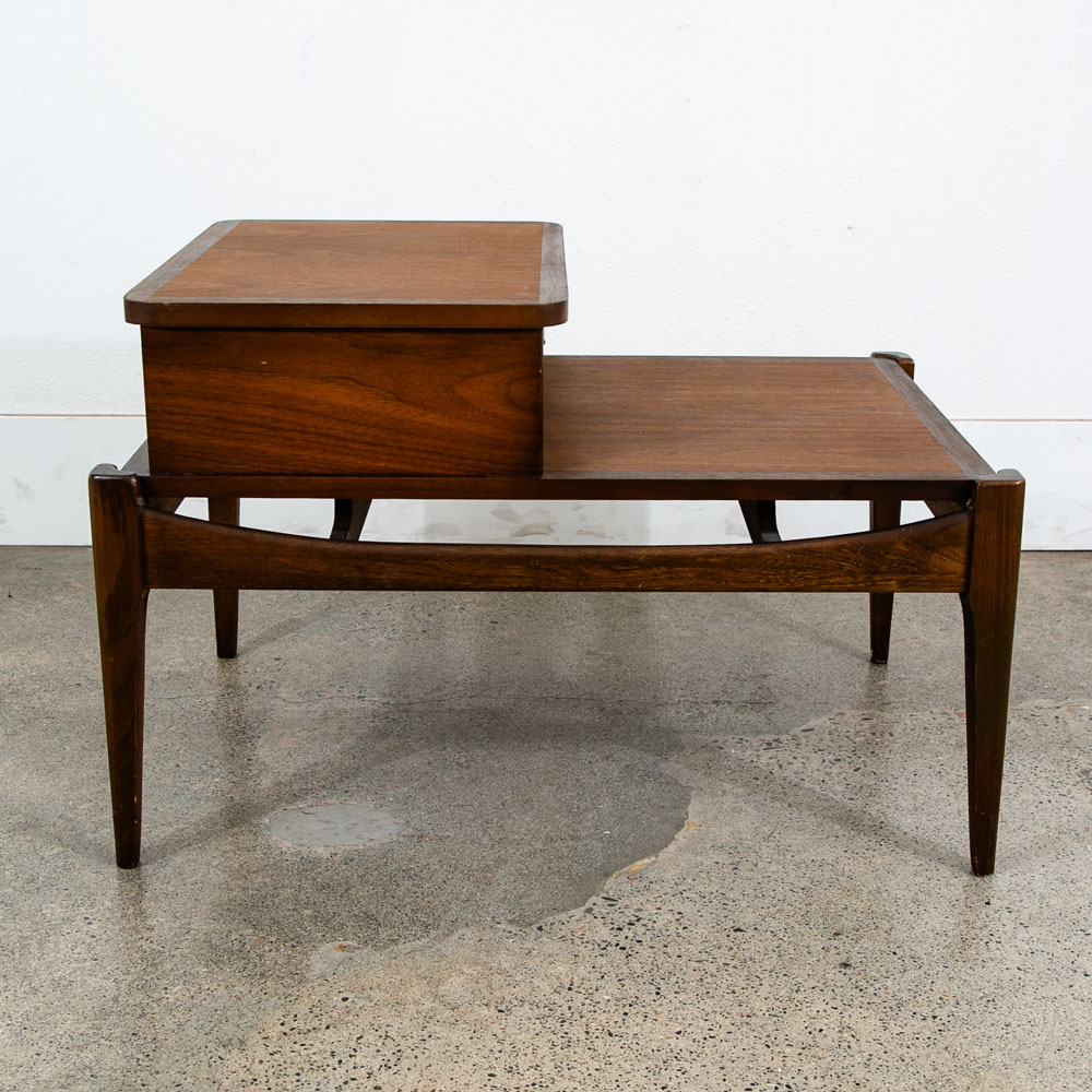 Mid Century Modern Nightstand Step Up Table 1 Drawer Bassett Walnut Wood Brass Mcm Refinished - Image 4