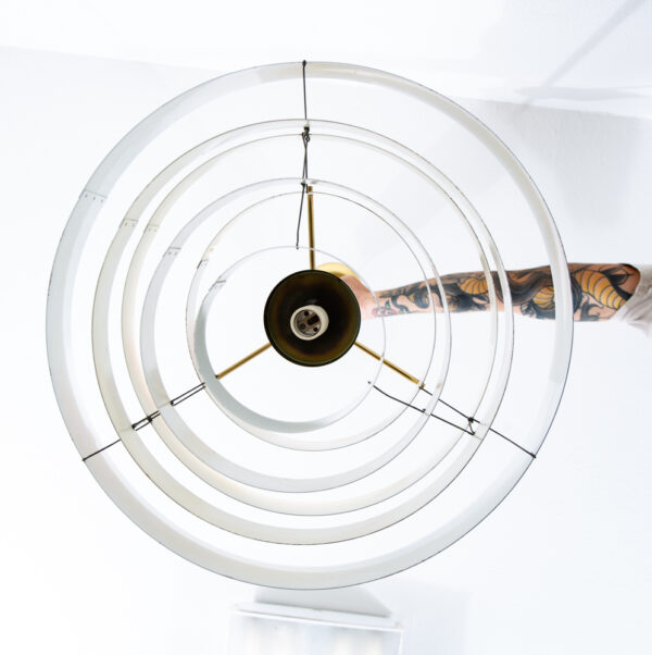 Mid Century Modern Chandelier Pendant Lamp Set Light Gold Brass Silver Feldman - Image 4