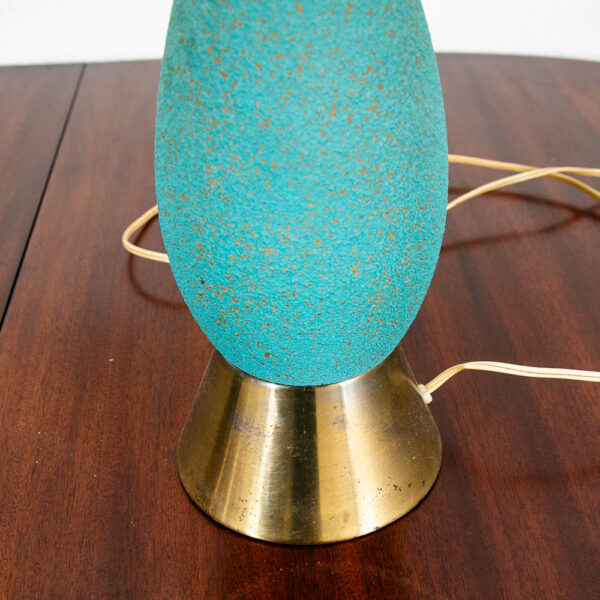 Mid Century Modern Lamp Set Teal and Brass Base Table Ceramic American Design MCM - Image 5