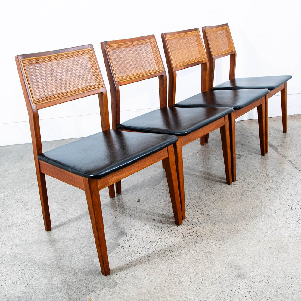 Mid Century Modern Dining Chairs Set 4 Walnut Cane Black Armchairs Dux Sweden NM