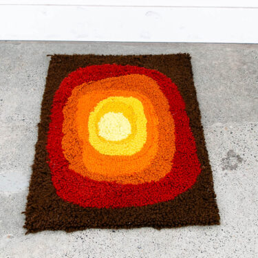 Mid Century Modern Rya Rug Abstract Brown, Oranges, Red, and Yellows Area 24x36 Wool