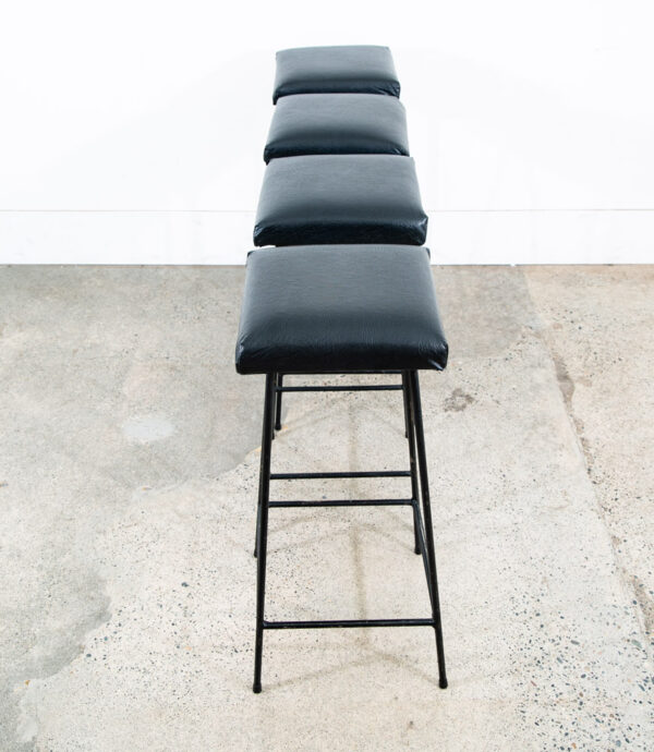Mid Century Modern Bar Stools Black Wrought Iron Square Upholstered Cushion Mcm - Image 2